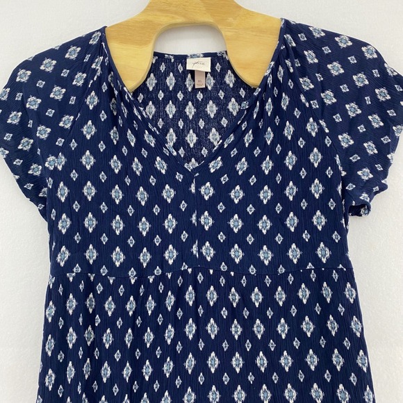 Knox‎ Rose XL Navy Boho Tiered Dress Ikat Print Short Sleeve V-Neck Tunic - Picture 1 of 5